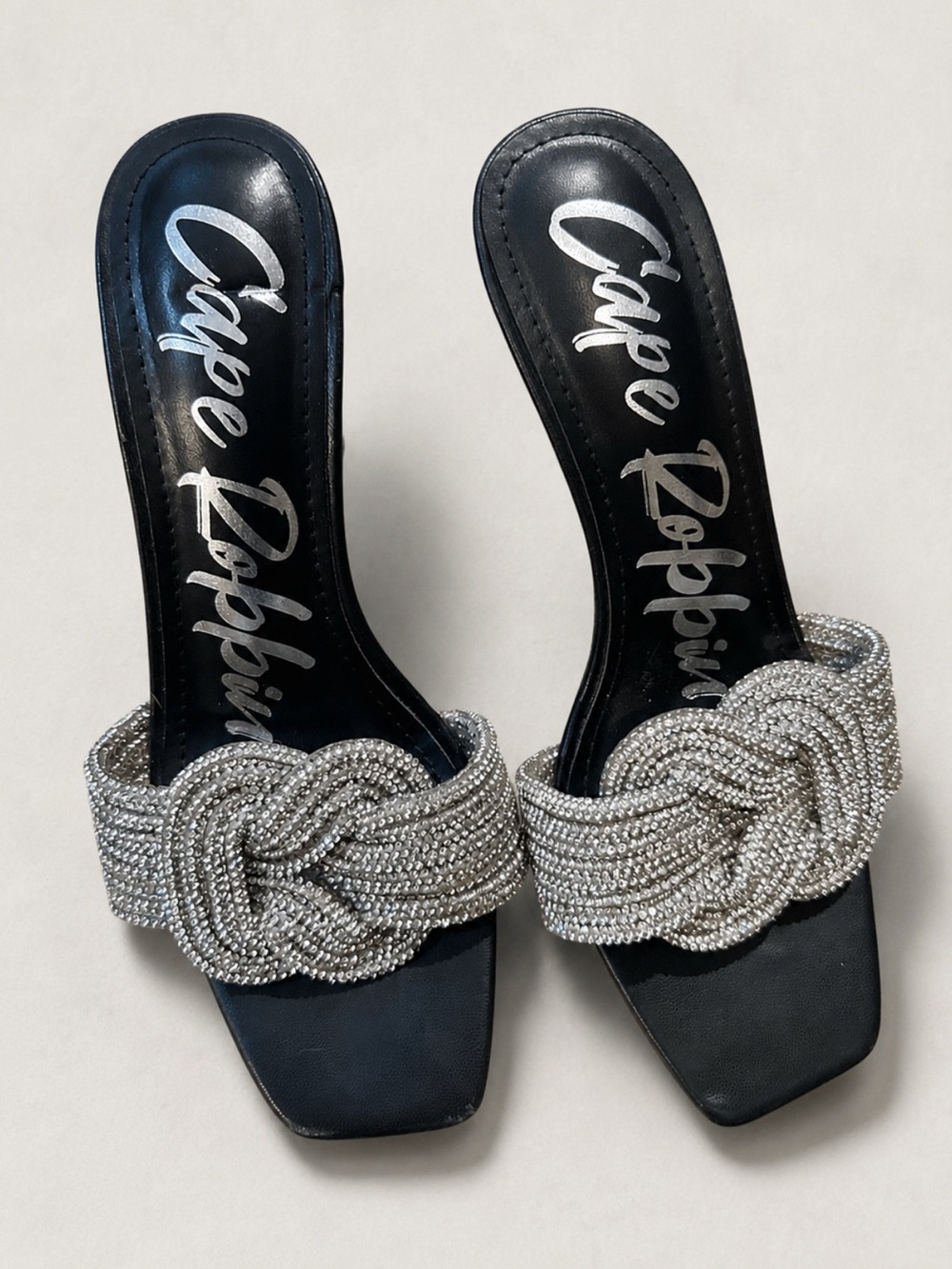 Cape Robbin Black Slide Mules with Silver Beaded Knot